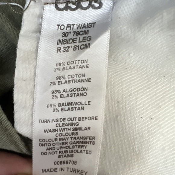 Asos Mens Jeans Size 30 Green Button Fly Slim Leg - Picture 7 of 9